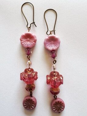 Rosewater Bloom Czech Glass Earrings | Pink Floral Dangles